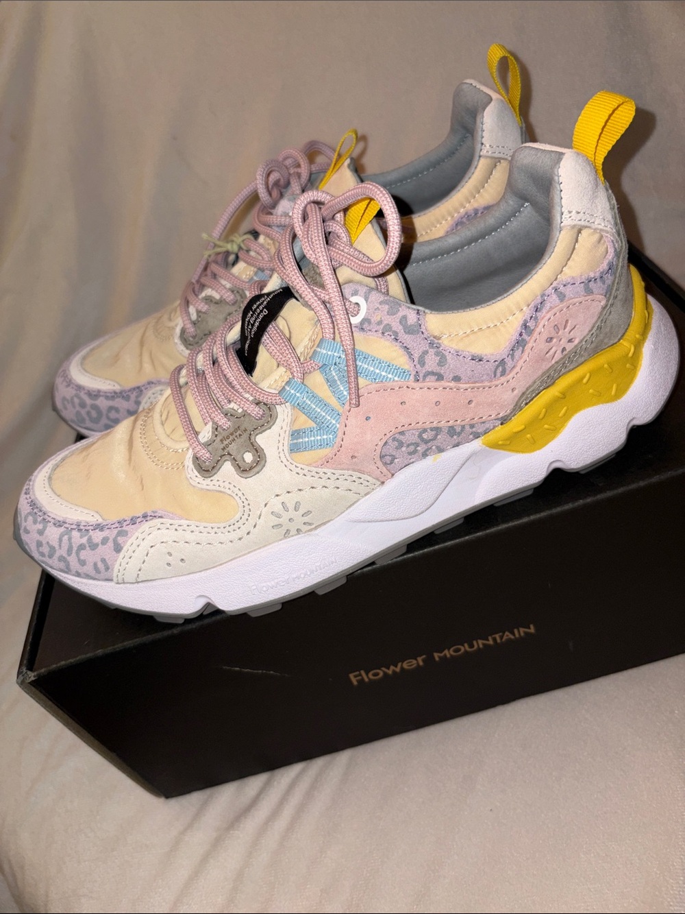 NWT Flower Mountain YAMANO 3 WOMAN Suede and fabric sneakers Lilac-Salmon-Pink - Picture 13 of 15